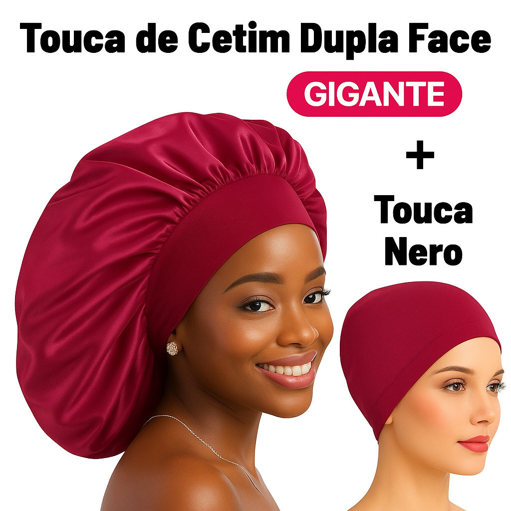 Touca de Cetim Dupla Face Premium + Touca Nero | Cabelos  Lisos, Cacheados e Tranças