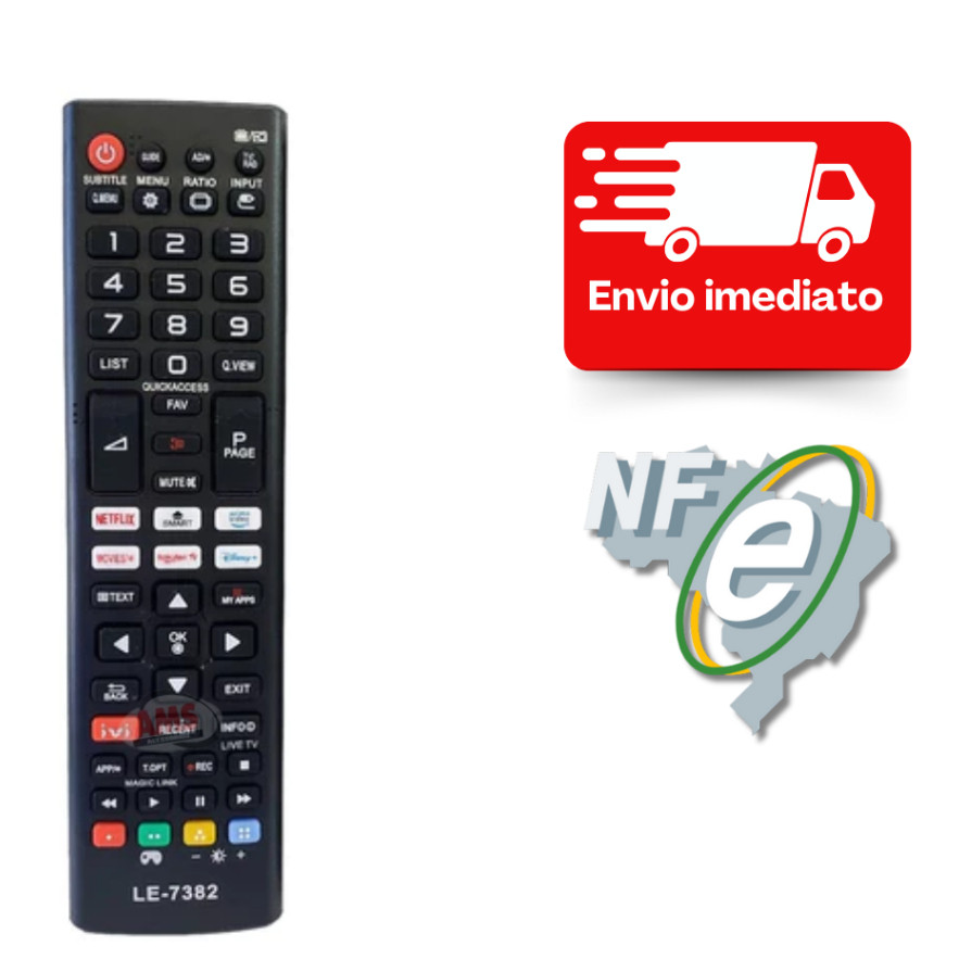 Controle Remoto Universal Compatível Tv Lg Smart 3D Netflix Prime Video Disney Movis Le-7382