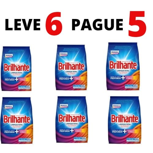 Kit com 6 Sabões em Pó Brilhantes de 800g cada para Lavar Roupas