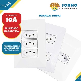 Tomada Dubai bra 2P+T 10A - Tomada dupla Dubai bra 2P+T 10A - Tomada tripla Dubai bra 2P+T 10A FLP