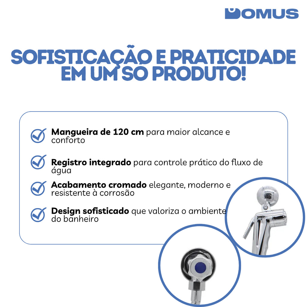 Ducha Higiênica Para Banheiro Completa Com Registro Pop 120 cm Cromado Higiban — imagem 2 de 2