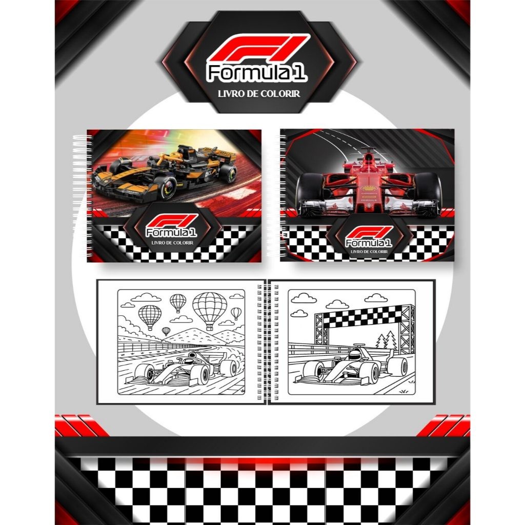 Livro de Colorir FÓRMULA 1 CARROS, Capa Dura Personalizada com nome + acetato - ENVIO IMEDIATO*