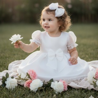 Vestido Bebê Batizado Analu Com Tiara/ em Oferta na Shopee