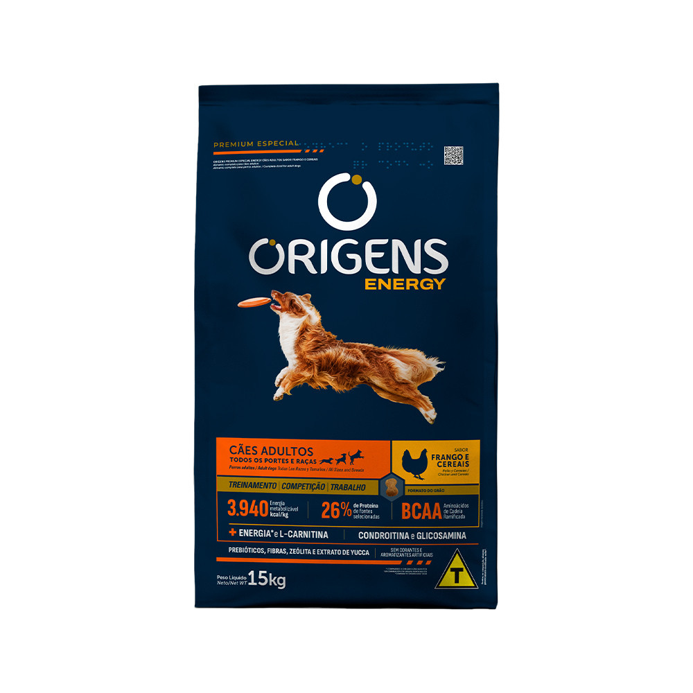 Ração Origens Cães Adultos Energy Frango e Cereais 15kg
