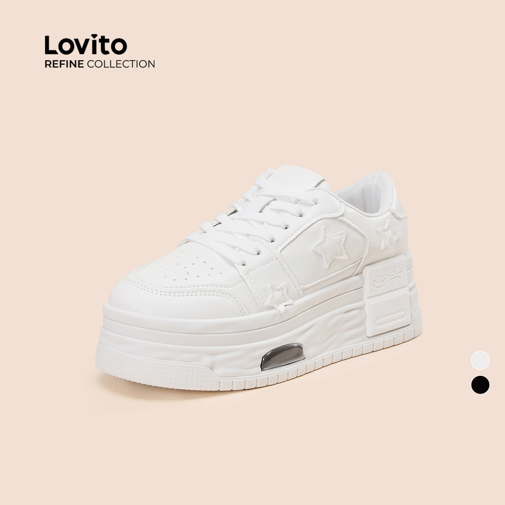 (Lovito Refine) Tênis Casual com Sola Grossa Tênis Brancos para mulheres LR13E427 em Oferta na Shopee