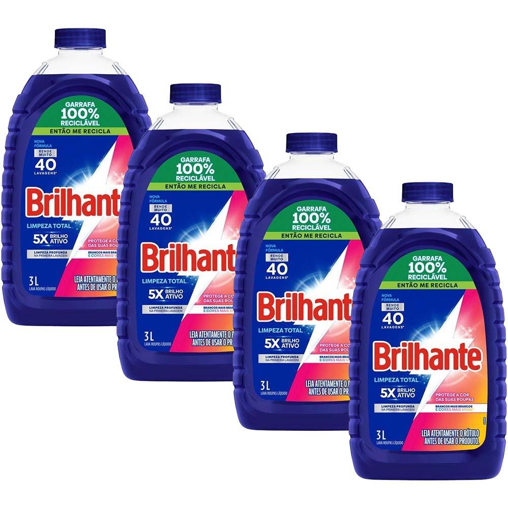 Kit 4 Sabão Líquido Brilhante Limpeza Total 3l em Oferta na Shopee