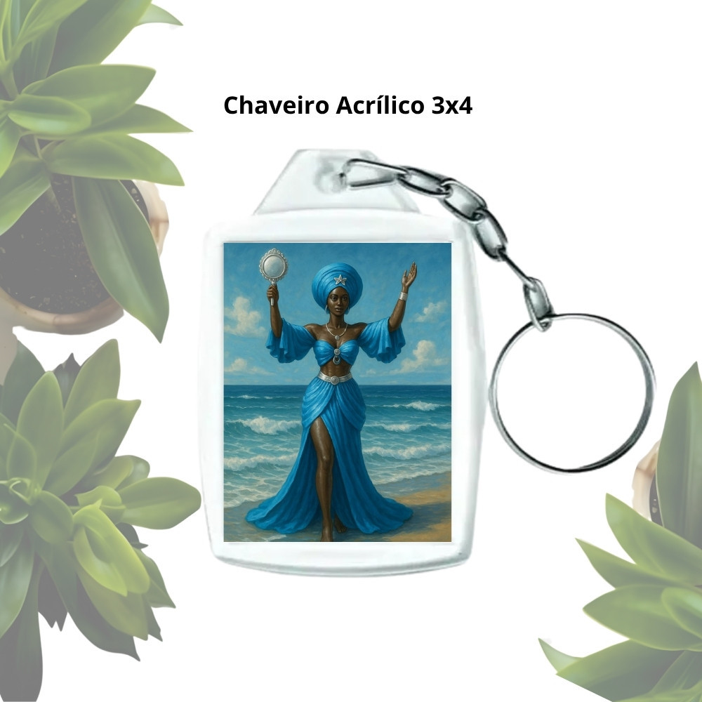Kit 100 Chaveiros Acrílico Personalizados com Foto – Lembrancinhas Umbanda e Candomblé | Orixá Iemanjá (M3)
