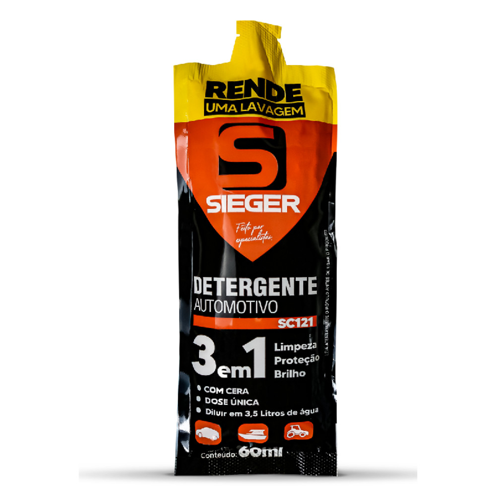 Shampoo Detergente Automotivo com Cera 60ml Dose Unica para Carro Moto Pickup SUV