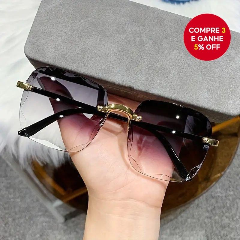 Óculos De Sol Quadrados Sem Moldura Elegantes – Femininos Modernos Com Borda Cortada Para Fotografia Em Estilo De Rua