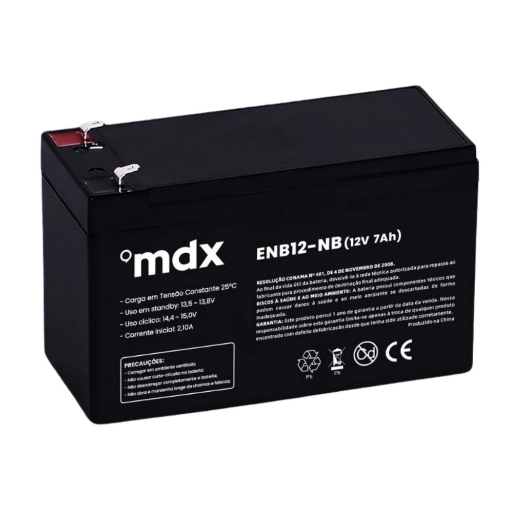 Bateria Selada p/ UPS 12V/7AH ENB12-NB MDX Energia Reserva Nobreak No Break Estabilizador