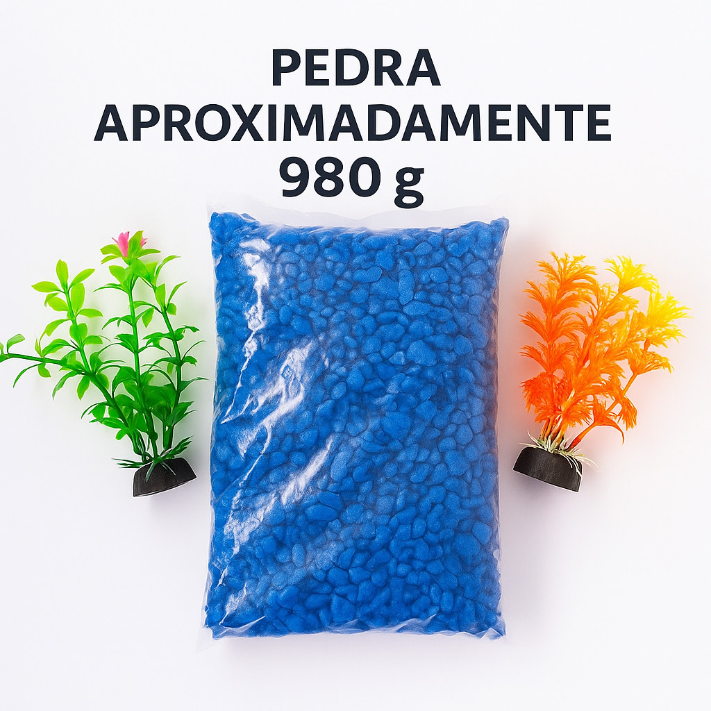 Kit Decoração Aquário 980g Pedra azul + 2 Plantas Artificiais 10cm decoração ornamentação aquario em Oferta na Shopee
