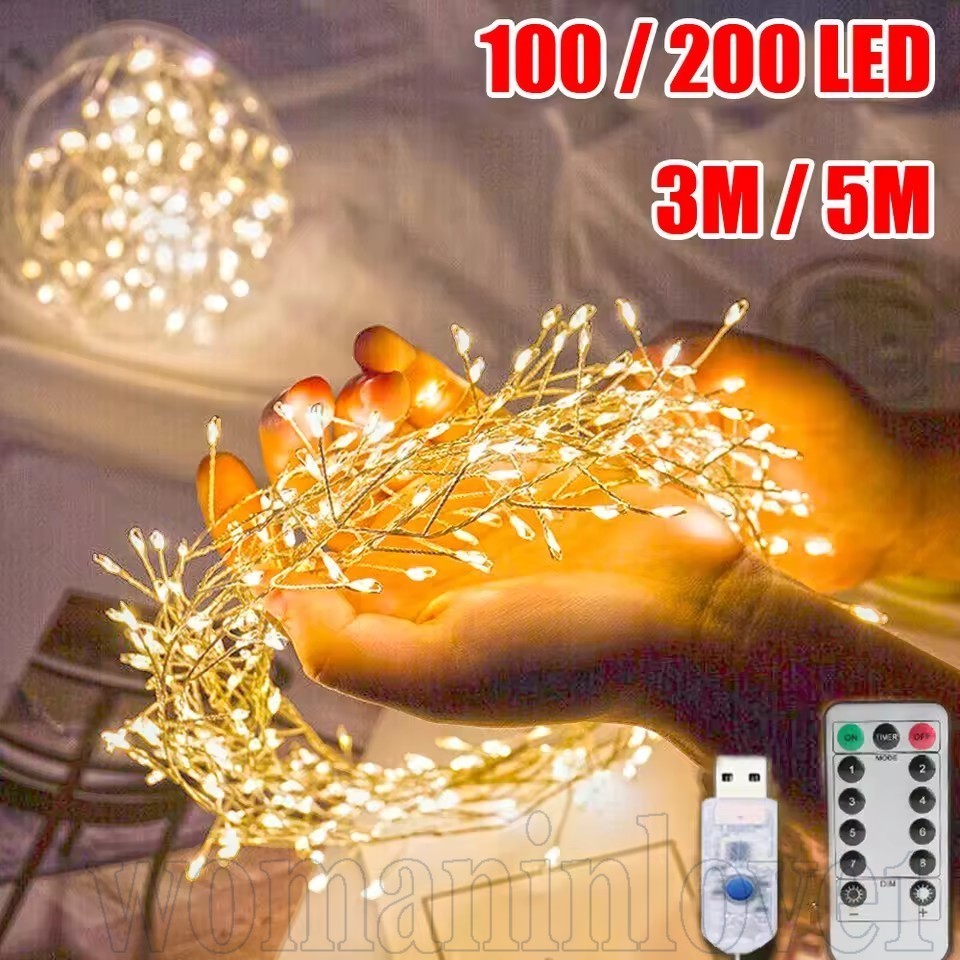 Luzes LED De Fogos De Artifício USB Com Controle Remoto-Luz De Corda-Lâmpada De Fada Branca Quente Bateria Guirlanda De