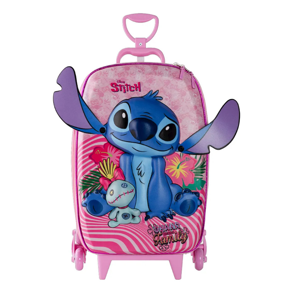 Mochila Infantil Stitch 3d Com Rodinhas - Rosa
