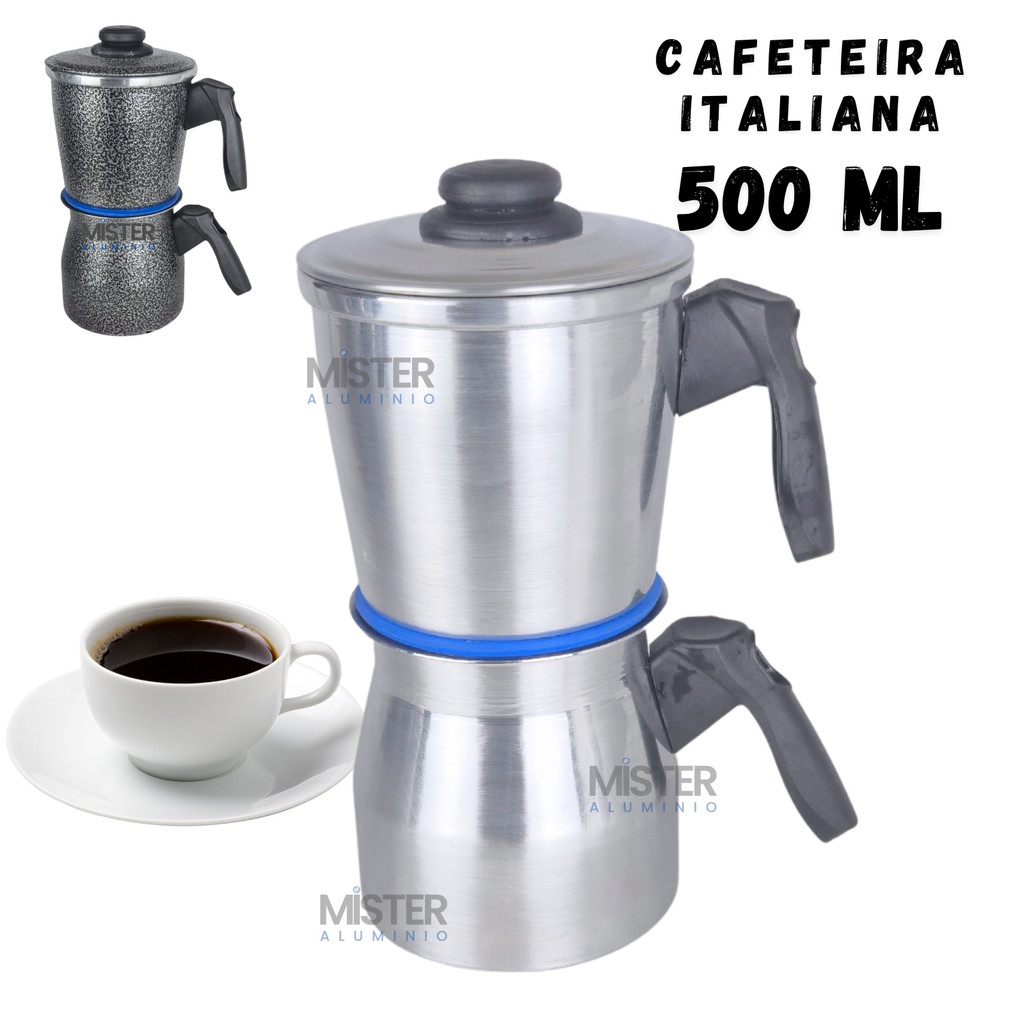 Cafeteira Italiana de Alumínio Fogão 500ml Moka Bule de Café 6 Xícaras Expresso Caseira Tradicional