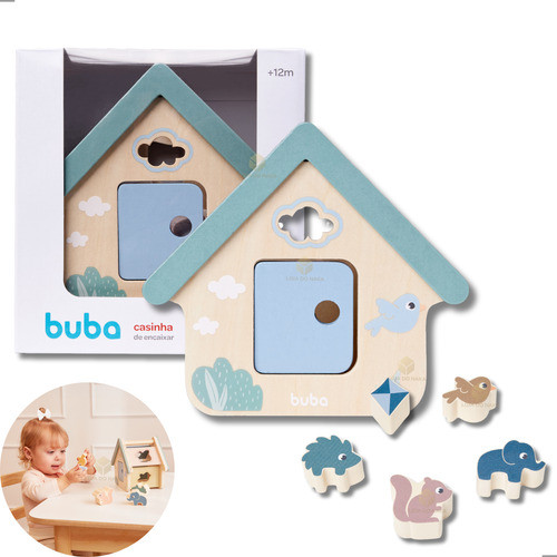 Brinquedo Montessori Casinha Encaixar Buba Cloudy Animais Interativo Educativo Madeira Coordenação Motora Sensorial