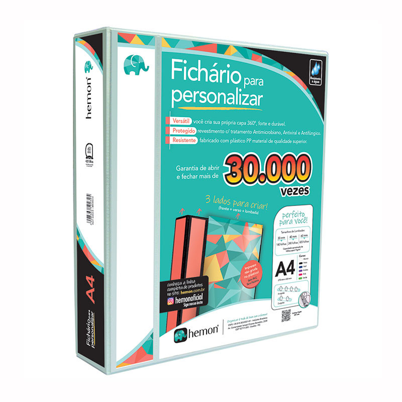 Fichário revestido com cristal A4 Branco 60mm 247 com 4 argolas Chies