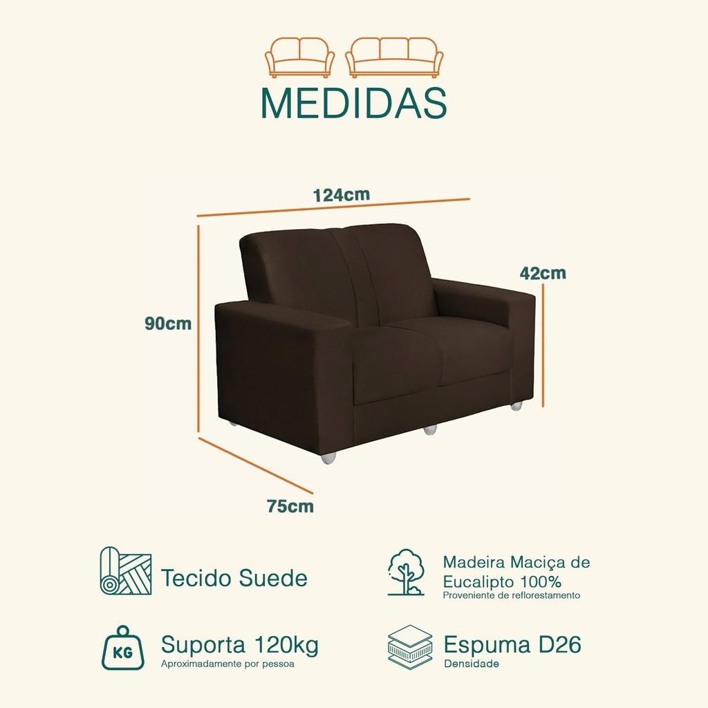 Sofá 1,24m 2 Lugares Suede Roma · foto 2