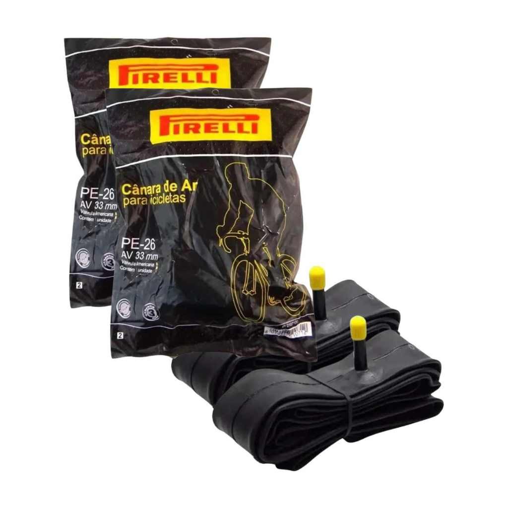 02 Câmara Ar Bicicleta Pirelli Aro 26 Bico Grosso Butyl (Par) Pneu 26x1.75 até 2.1.25