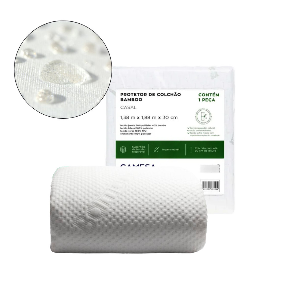 Protetor Colchão Impermeável Casal Bamboo Blend Branco Camesa em Oferta na Shopee