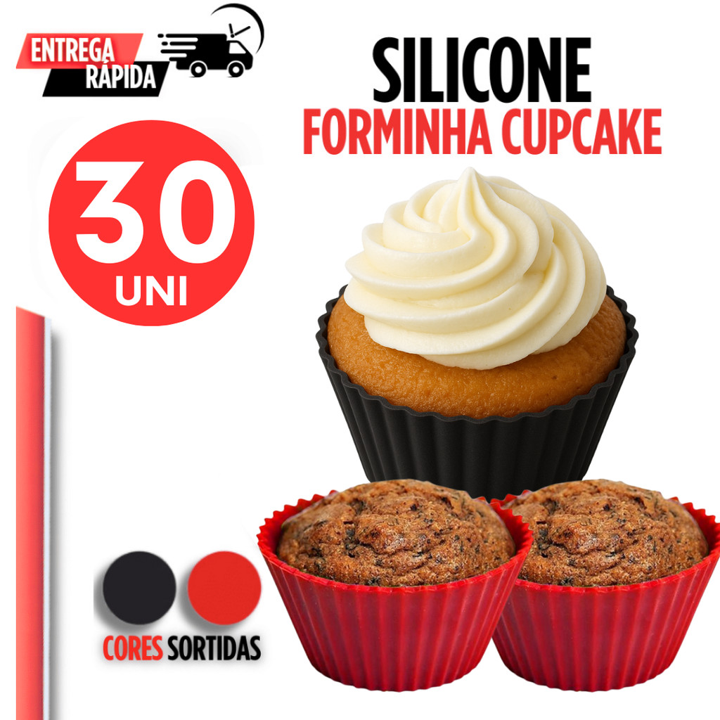 KIt 30 Unidades Forma de CupCake Silicone Forminha Assadeira Mini Bolo Forminha para Airfryer