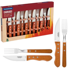 Faqueiro jogo de Talheres Inox Tramontina Jombo para Churrasco Madeira 12 Peçs