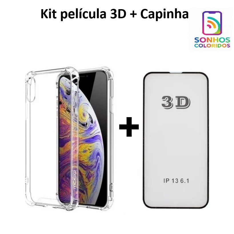 Kit 2 em 1 Película Vidro 3D + Capa Capinha Transparente Para IPhone Apple 11 12 13 14 15 16 17 Pro Max Air em Oferta na Shopee