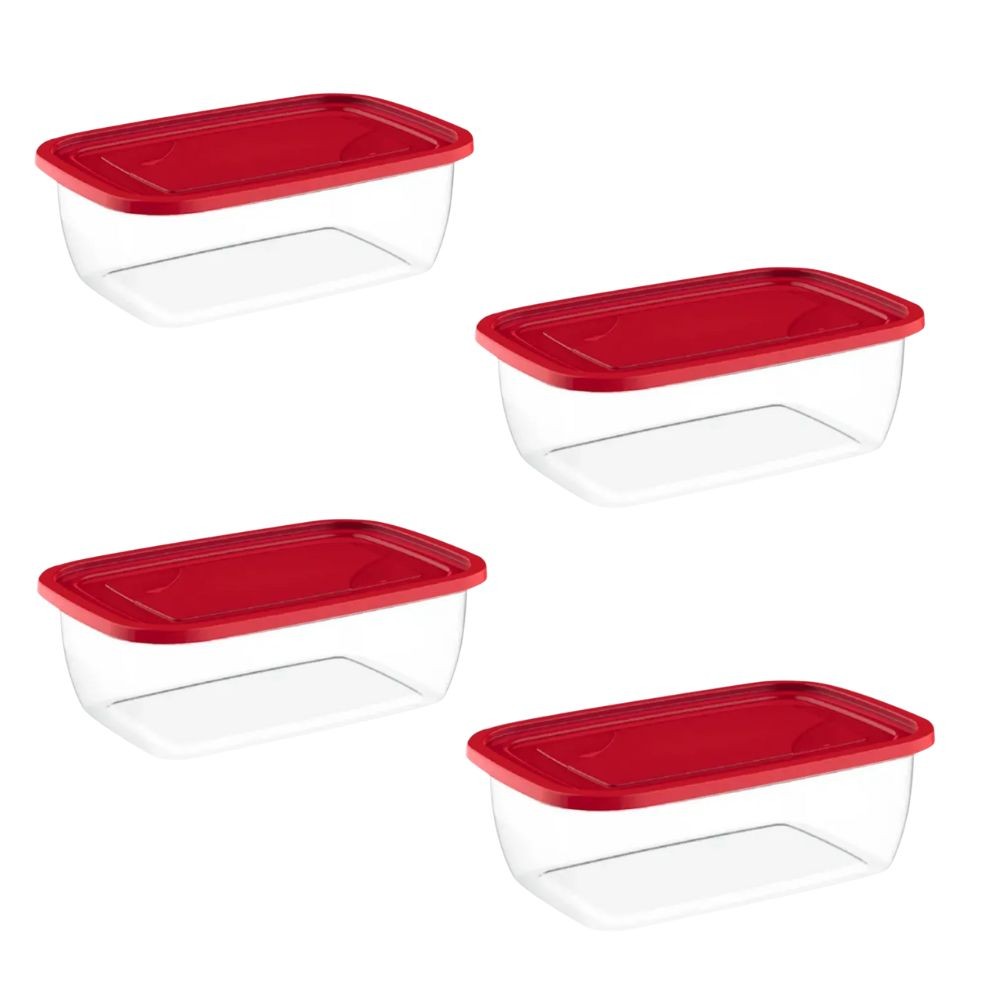 Pote de Plástico Retangular 350ml com Tampa Vermelha micro-ondas, máquina de lavar louças e freezer em Oferta na Shopee