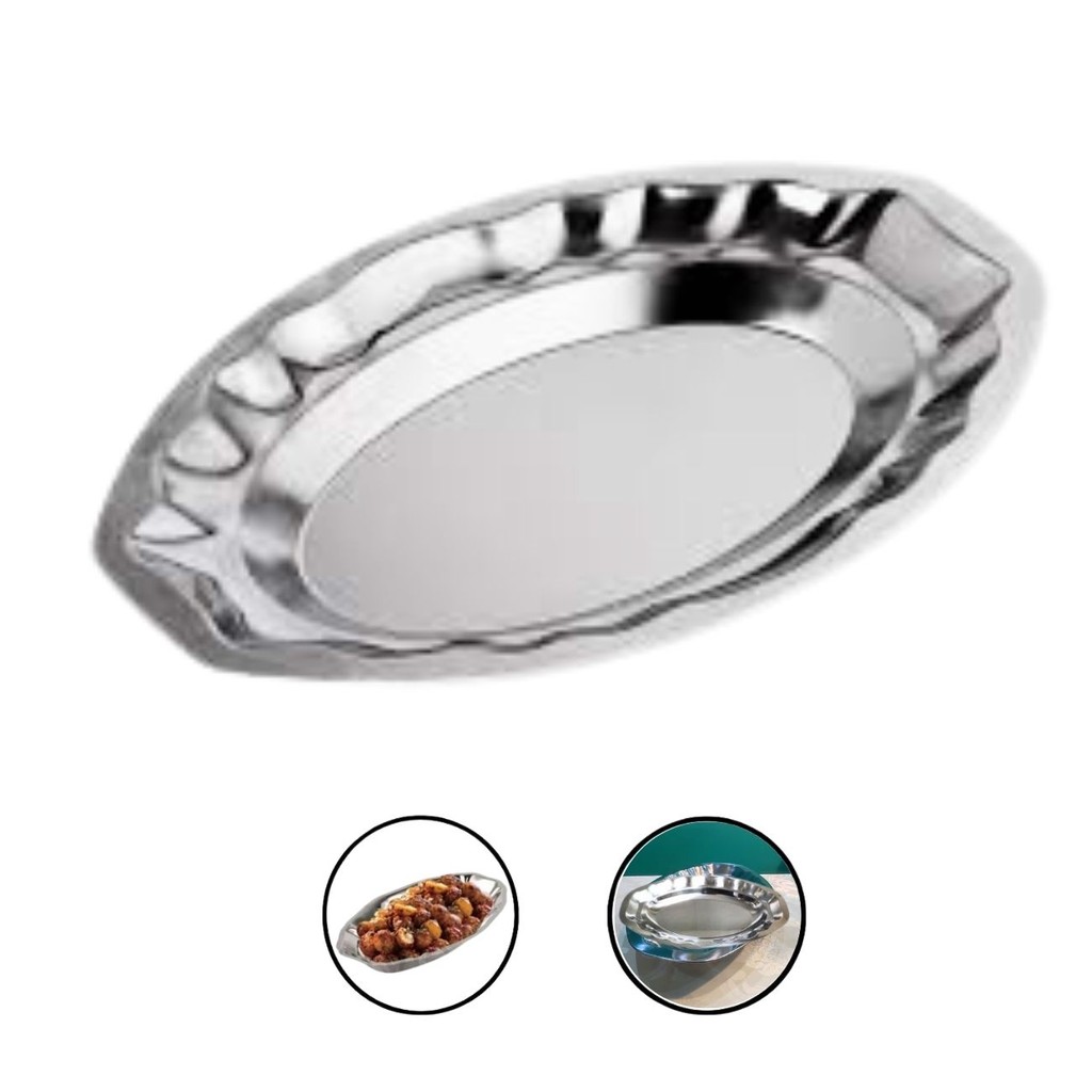 Baixela Travessa Oval Decorada Aço Inox 60 cm Reforçado em Oferta na Shopee