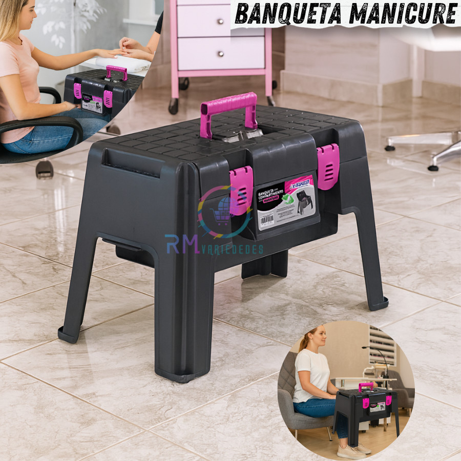 Banqueta Manicure Plástica Banquinho Pedicure  Banco Resistente Camping Pesca Maleta Multiuso