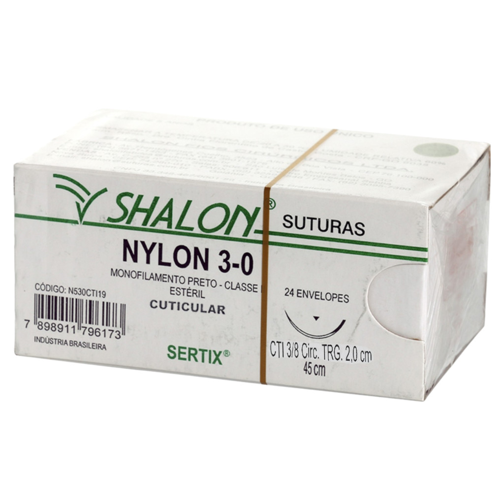 Fio de Nylon sutura Monofilamento Preto 3-0 c/ agulha 2cm
