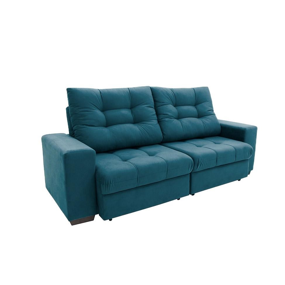 Sofá 3 Lugares Retrátil e Reclinável Biarritz Suede Azul Turquesa