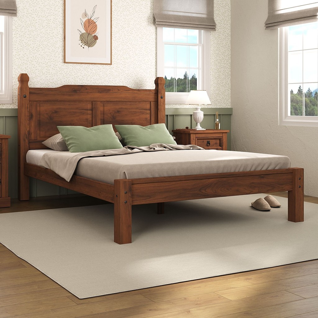 Cama de Casal Acapulco Quarto Rústico 100% madeira maçiça em Oferta na Shopee