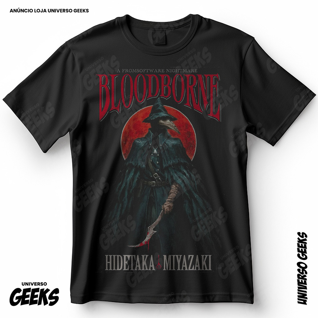 Camiseta Bloodborne Jogo Gamer Soulsborne Fromsoftware Miyazaki Caçador Blusa Camiseta de Anime 100% Algodão