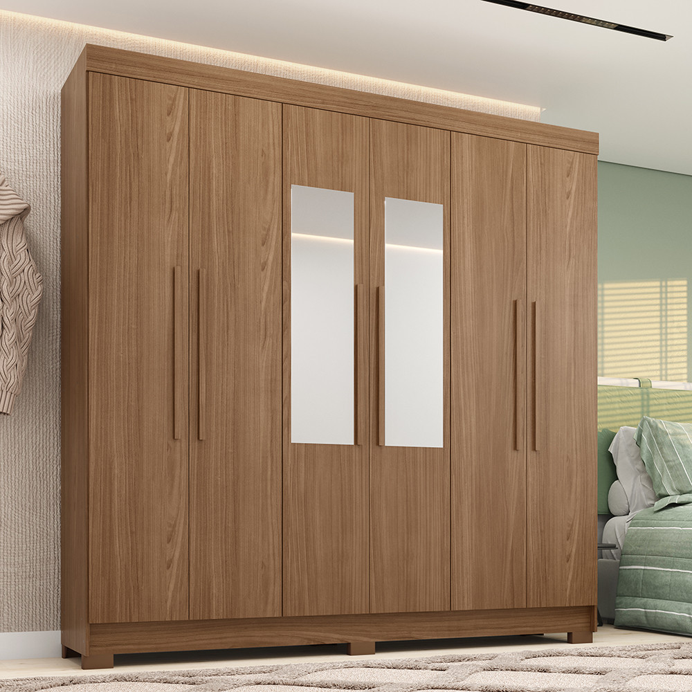 Guarda-Roupa Casal 6 Portas 2 Gavetas Com Espelho 194,40cm Toledo Santos Andirá em Oferta na Shopee