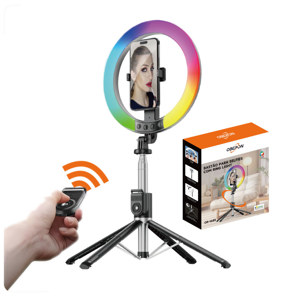 Ring Light 10 Polegadas Pau de Selife Tripé Controle Remoto Bluetooth Oberon OR-1685 Ring Light 10 Polegadas Pau de Selife Tripé Controle Remoto Bluetooth Oberon OR-1685