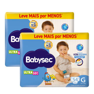 Kit Econômico 2x Fralda BabySec Hiper G c/ 54 uni-  Ultrasec Galinha Leve Mais Pague Menos