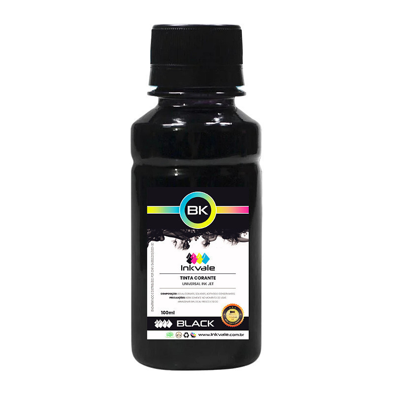 Tinta Corante Inkvale Recarga de Cartuchos Impressora HP e outros - 100ml Preta Black Impressora