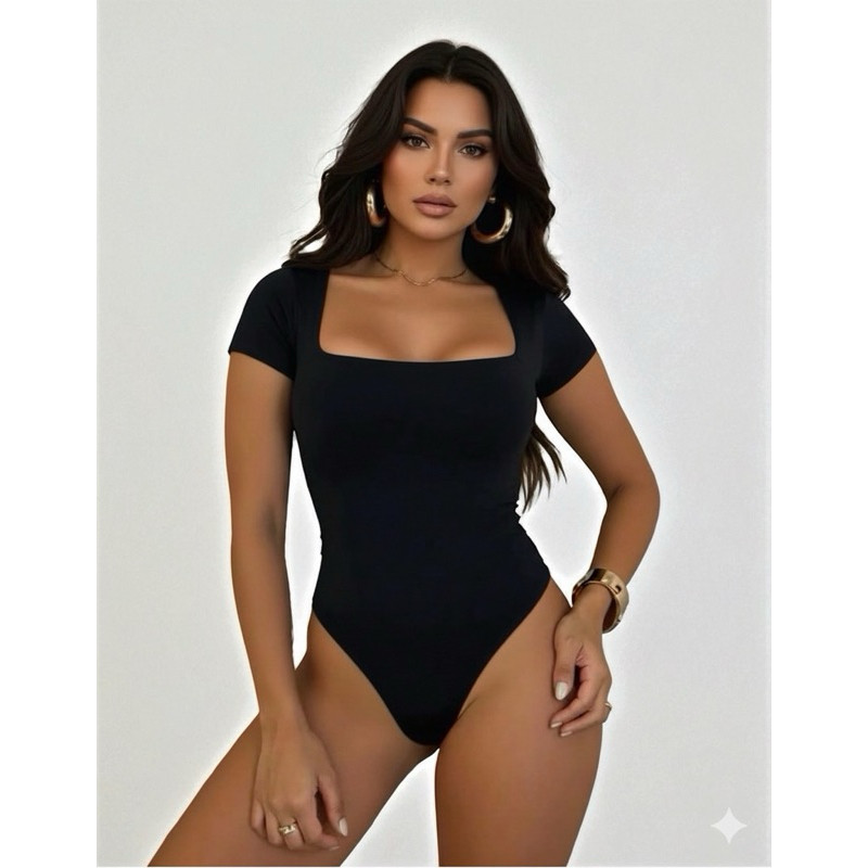 Kit 3 Body Feminino Manga Curta Decote Quadrado Suplex Manguinha Decotado Forro Duplo Tecido Premium Preço de Fabrica
