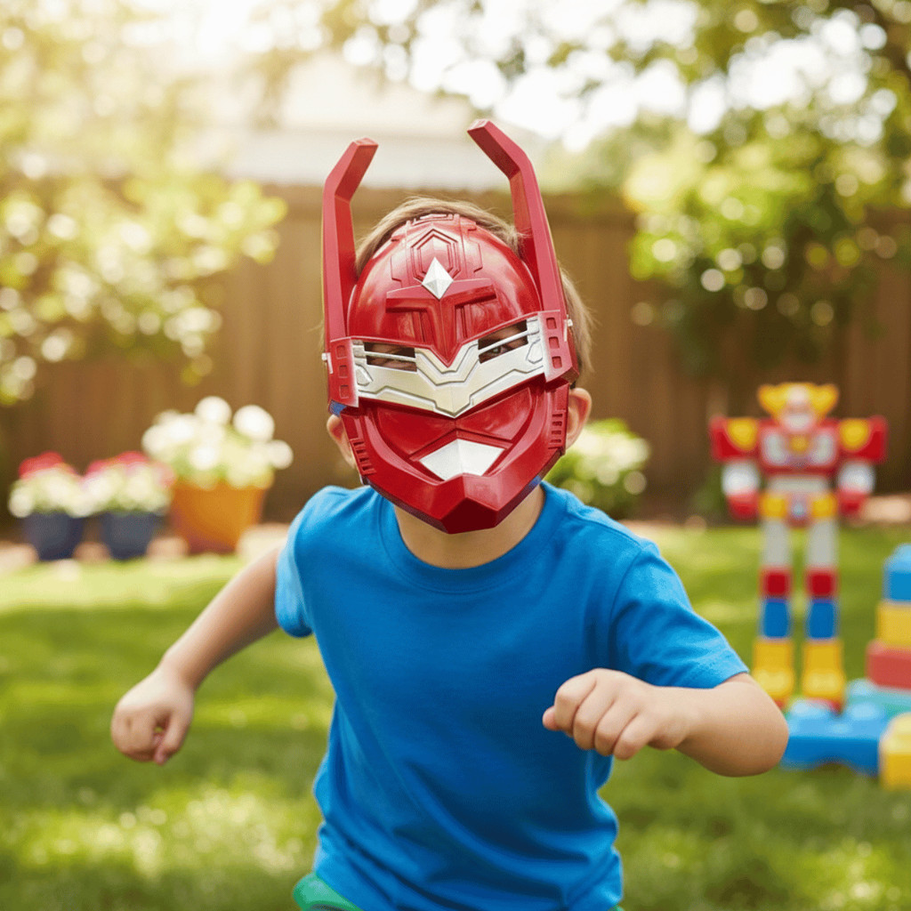 Máscara Robô Futurista Vermelho e Prata Plástico ABS – Art Brink / Fantasia Infantil / Festa