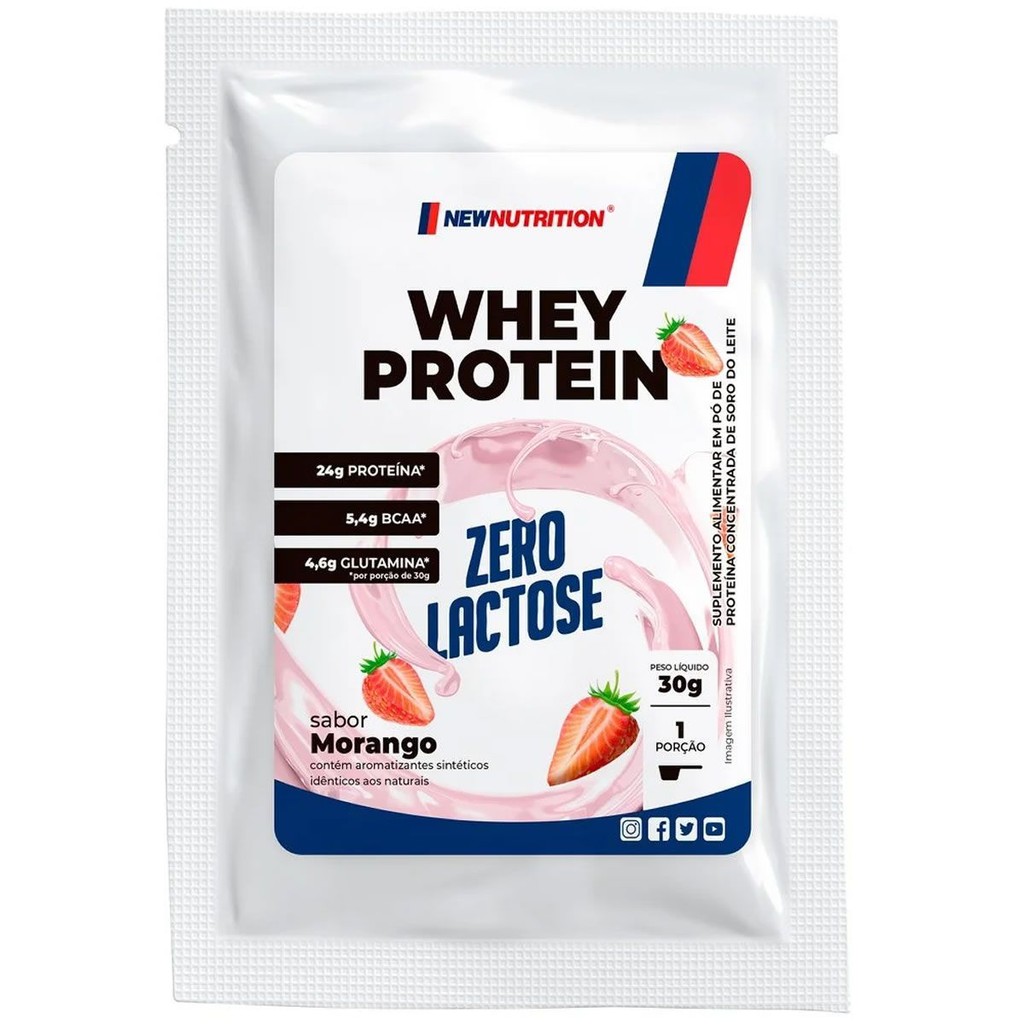 Whey Protein Zero Lactose - Sache 30g - Morango - NewNutrition em Oferta na Shopee
