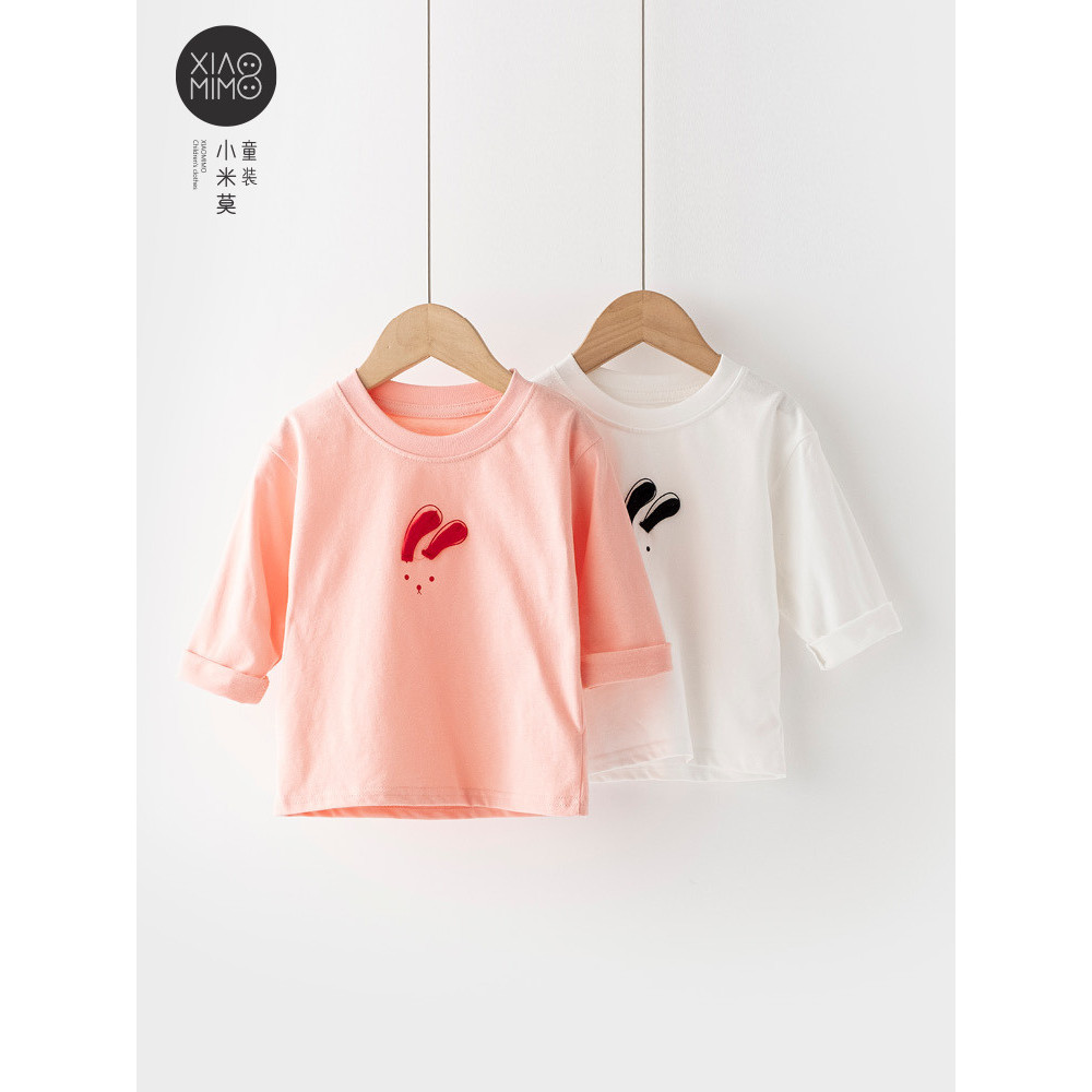 Feminino bebê manga comprida camiseta primavera outono estilo um ano de idade crianças puro algodão dos desenhos animado