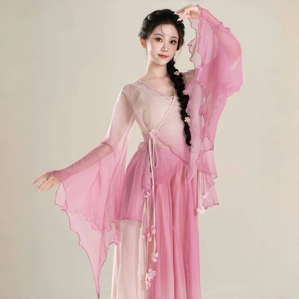 Dança clássica gradiente cor gaze roupas estilo fada roupas de dança feminino elegante chinês dança prática roupas uma s