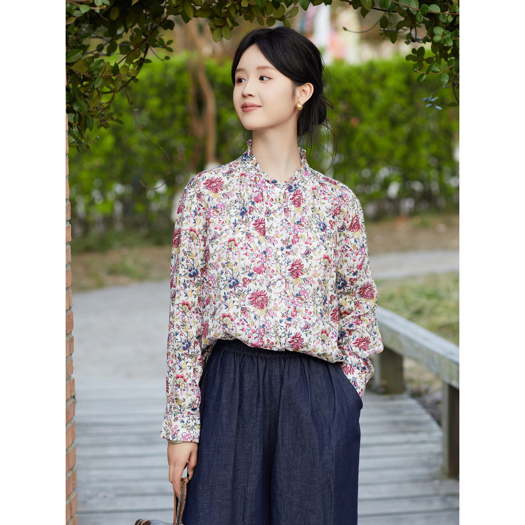 Esqueça a cidade N1038 assento/cidoscópio de primavera/estilo primavera 21 linho Retro impresso camisa pequena gola cami