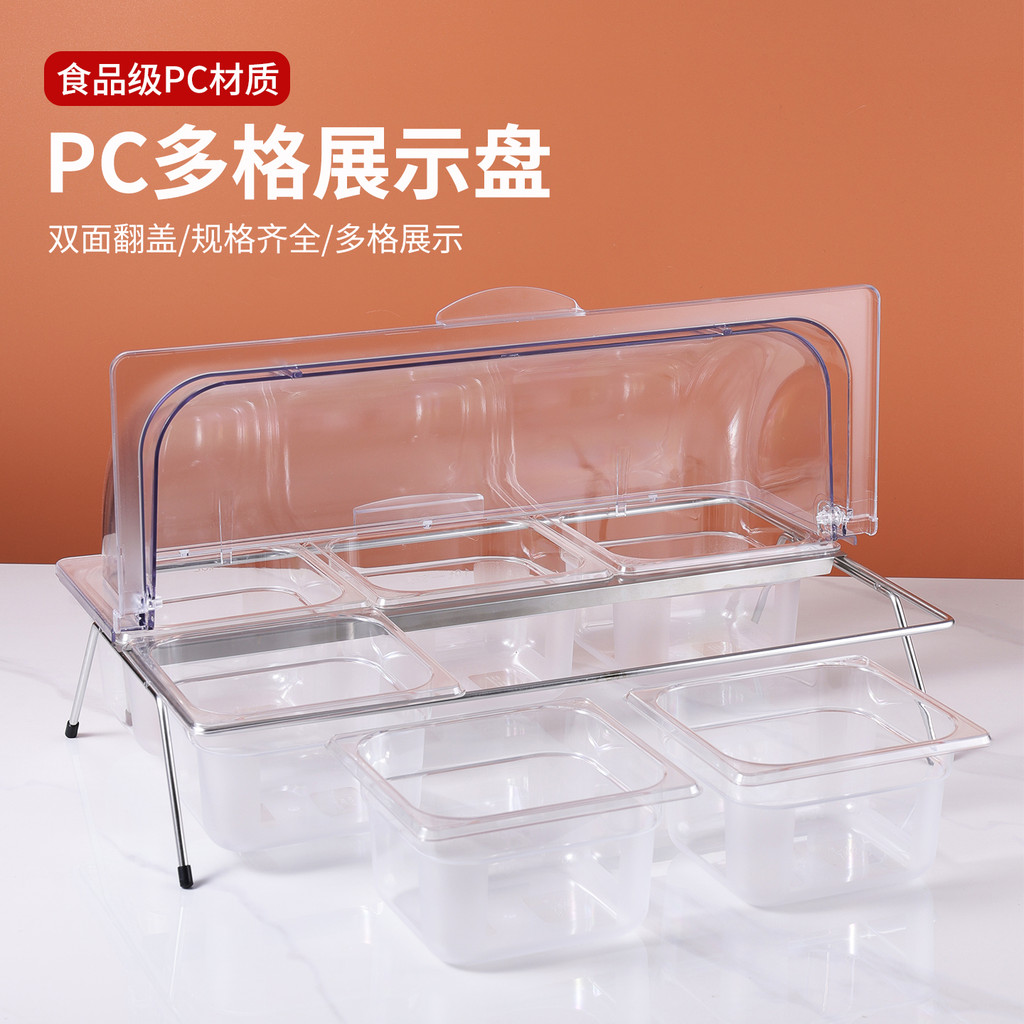Bacia transparente do compartimento de frutas do PC com bacia de pó de gelo da aleta comercial Buffet lanche prato legum