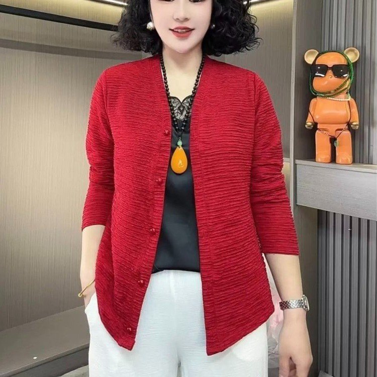 Roupas femininas idosas de meia-idade Roupas da mãe Cardigan Jaqueta fina 40-50 anos Top Primavera Verão Roupas Exterior