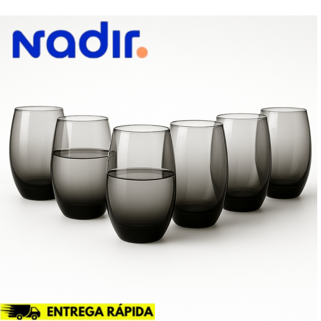 Jogo 6 Copos Long Drink 465ml Nadir Vidro Fumê – Para Água, Suco e Drinks