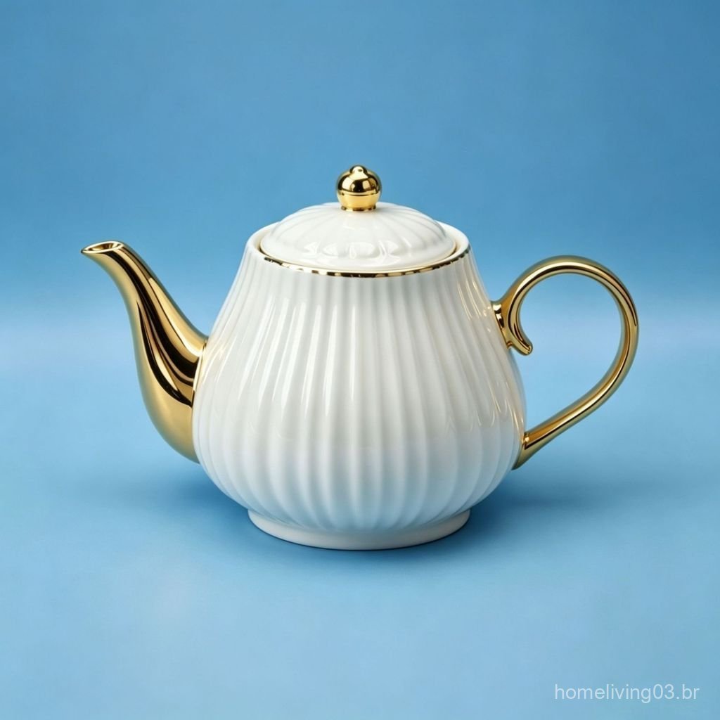 Conjunto de chá de cerâmica, bule de porcelana branca, porcelana fina, chá da tarde em estilo inglês, xícaras e pires pa