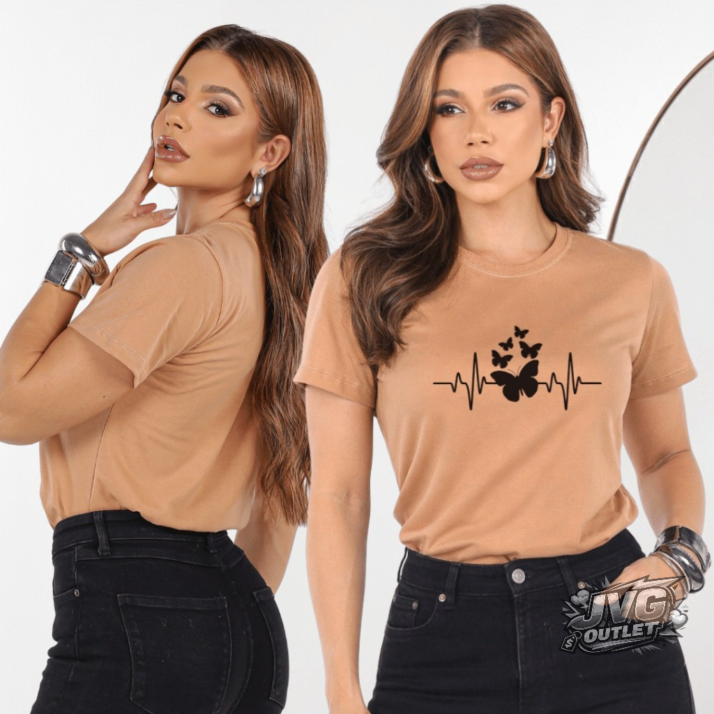 Blusa Feminina Estilosa Algodão Estampada Borboleta T-Shirt Camiseta Estampada Feminina