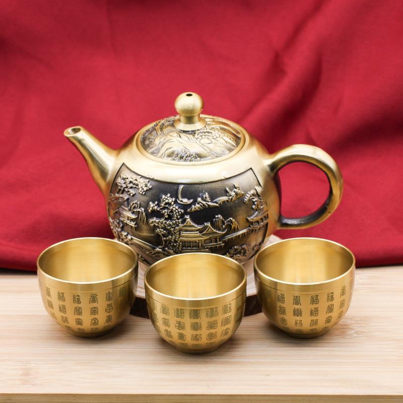 Chaleira de montanha de bronze bule mesa de chá decoração conjunto de chá tridimensional escultura artesanato decoração