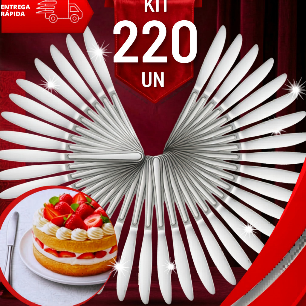 Combo Facas Sobremesas Aço Inox 17,5Cm Doce Bolos Doceria Cozinha Buffet Restaurante Talher Premium